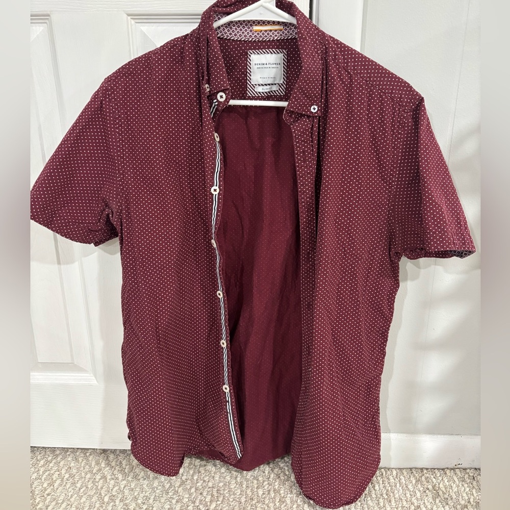 Denim & Flower Maroon Short Sleeve Shirt